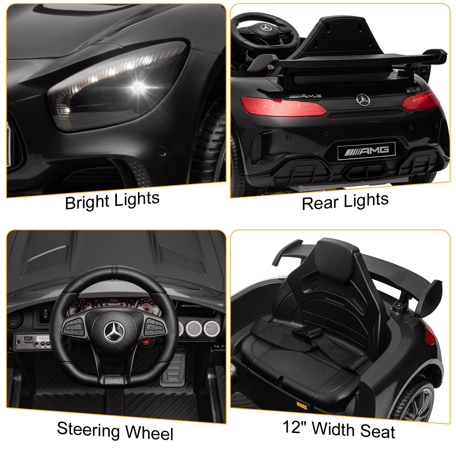 UBesGoo 12V Licensed Mercedes-Benz Electric Ride on Car Toy for Toddler Kid w/ Remote Control, LED Lights, Black - image 4 of 11