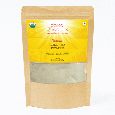 Gokshura Powder 8 oz - USDA Organic Tribulus Terrestris for Men & Women, Non-GMO, Pure Indian Tribulus Herb, Gluten-Free, Kosher Herbal Ayurveda, Ideal for Smoothies & Teas