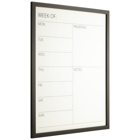 Gallery Solutions 24" x 30" Weekly Priority Dry Erase Whiteboard Calendar, Black