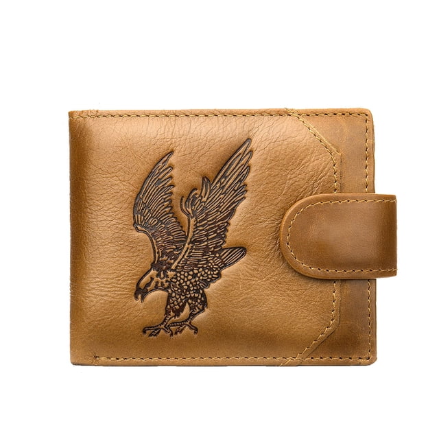 Tonnylam Cartera corta de cuero genuino para hombre, estilo casual de negocios, con estampado retro de águila.