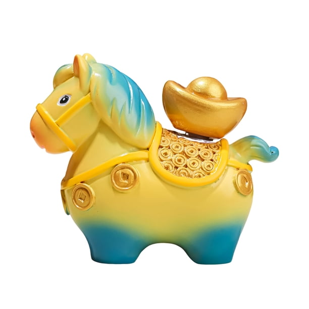 Estatua de caballo de estilo chino, lingote de oro giratorio, bolsa de la suerte, flor, moneda de cobre, figurita de poni de dibujos animados, adorno de escritorio, decoración feng shui