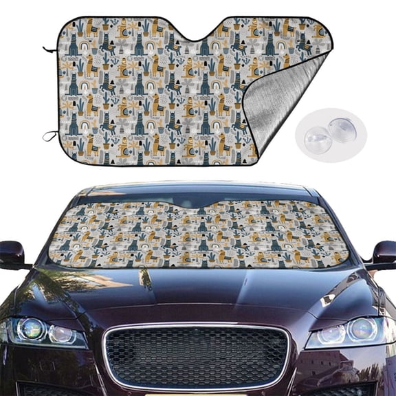Picia Llama and Cactus1 Curved Windshield Sunshade Accordion Folding Style Auto Shade for Car Truck SUV Van Blocks UV Ray Sun Visor Protector -Small