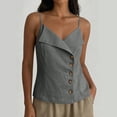 thumbnail image 5 of Tank Tops for Women Trendy Women's Sleeveless Cami Tops, V Neck Spaghetti Strap Camisole with Asymmetric Fold and Side Buttons Gray L, 5 of 7