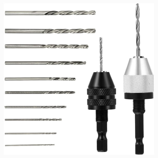 Broca de Portabrocas Sin Llave, Adaptador de Portabrocas de 2 Piezas con 10 Brocas, Convertidor de Cambio Rápido de Portabrocas de Vástago Hexagonal de 1/4 de Pulgada