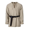 thumbnail image 3 of IYTR Mens Medieval Lace Up Long Sleeve Tunic Tops V Neck Strap Matching Belt Vintage Casual Shirt (Beige,M), 3 of 8