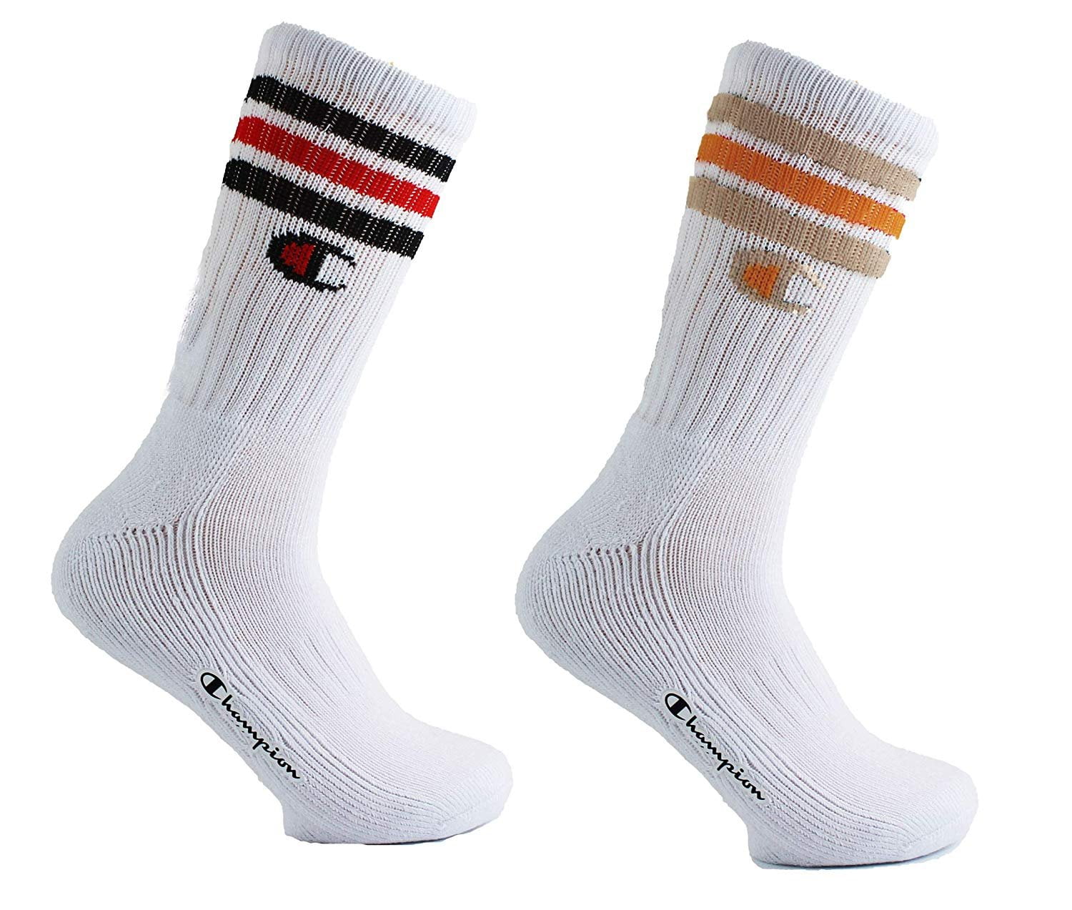 Champion Champion Unisex 2Pack Logo Striped Crew Socks (White/Black & White/Gray, 1214