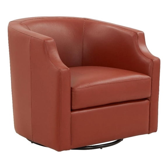 Pemberly Row Caramel Top Grain Leather Swivel Glider Barrel Chair
