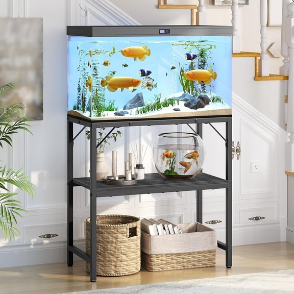 20 Gallon Fish Tank Stand, Aquarium Stand with 2-Tier Storage Shelves, Heavy Duty Breeder Turtle Terrarium Stand Rack for Home Office, 24.0" L x 11.8" W x 24.4" H, Black