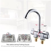 Two Handle Foldable RV Faucet, Deck/Wall Mounted RV Kitchen Faucet, Hot and Cold Water Mixer Tap Rotating