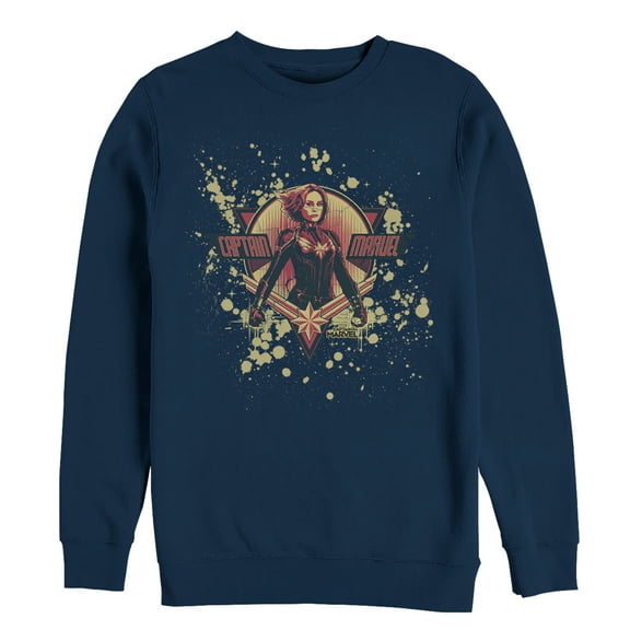 Men's Marvel Captain Marvel Paint Splatter Hero Sweatshirt Navy Blue Small