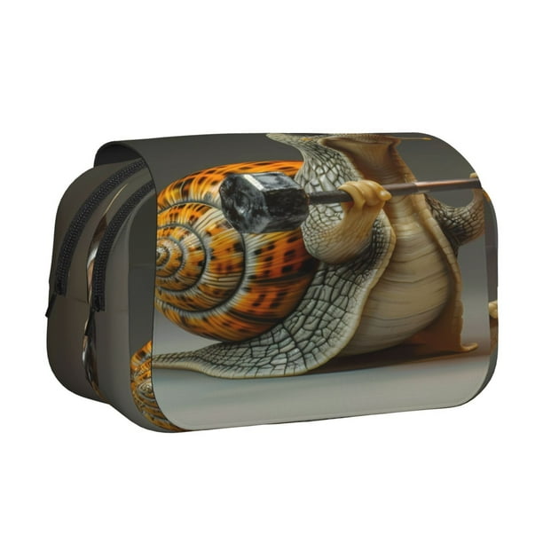 Disketp Surreal Weightlifting Snail Estuche de Lápices de Doble Capa con Tapa Abatible y Cremallera, Organizador Escolar para Adolescentes y Adultos