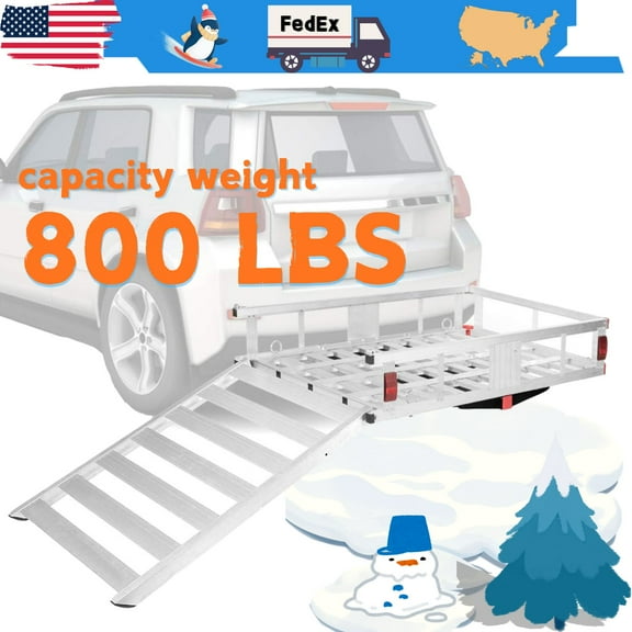 Aluminum Luggage Carrier Rack, Trailer Hitch Cargo Carrier, Trailer Hanging Basket, Mounted Trailer with Ramp, Heavy Duty Aluminum Structure, 50x29.5x9", Gray, for SUV Cars Road Trips