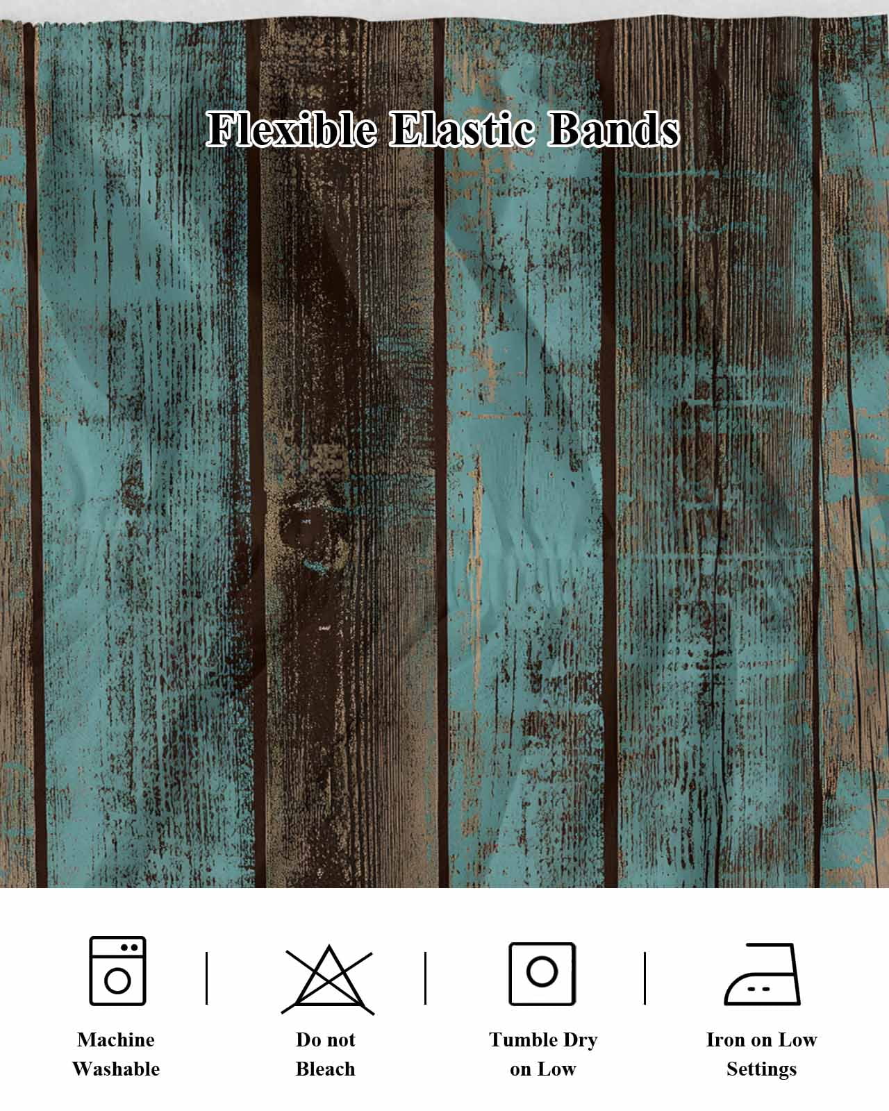 Teal Wood Grain Wrap Around Bed Skirts for Queen Bed 16" Drop,Bed Skirt with Adjustable Elastic Belt Dust Ruffle Bed Valance for Bedroom Hotel Gradient Farm Old Wooden Board Vintage Bed Frame Cover