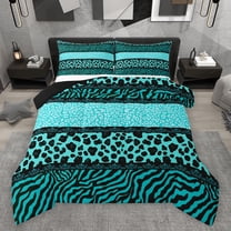Homewish Animal Leopard Cheetah Print Full Size Comforter Sets 3-Piece,Black Teal Bedding Comforter Set,Abstract Zebra Print Lightweight Bedding Sets,Luxury Bedroom Decor,Reversible