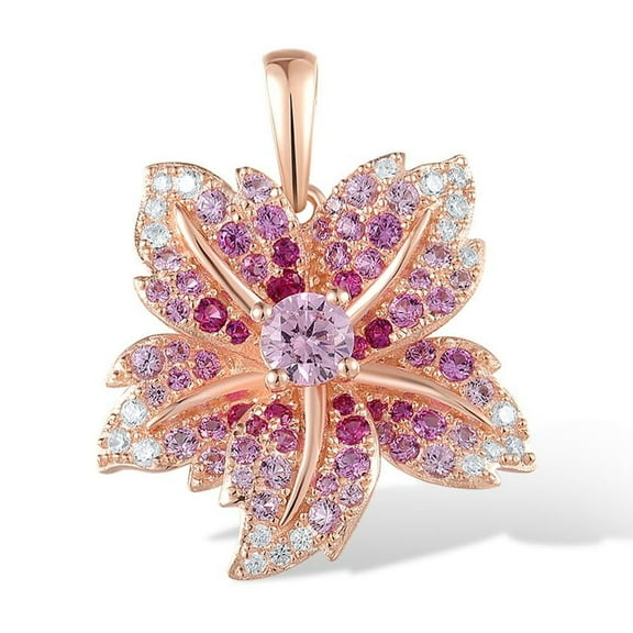 Santuzza 925 Sterling Silver Lily Pendant Created Pink Sapphire Cubic Zirconia Gemstone Flower Pendants for Women