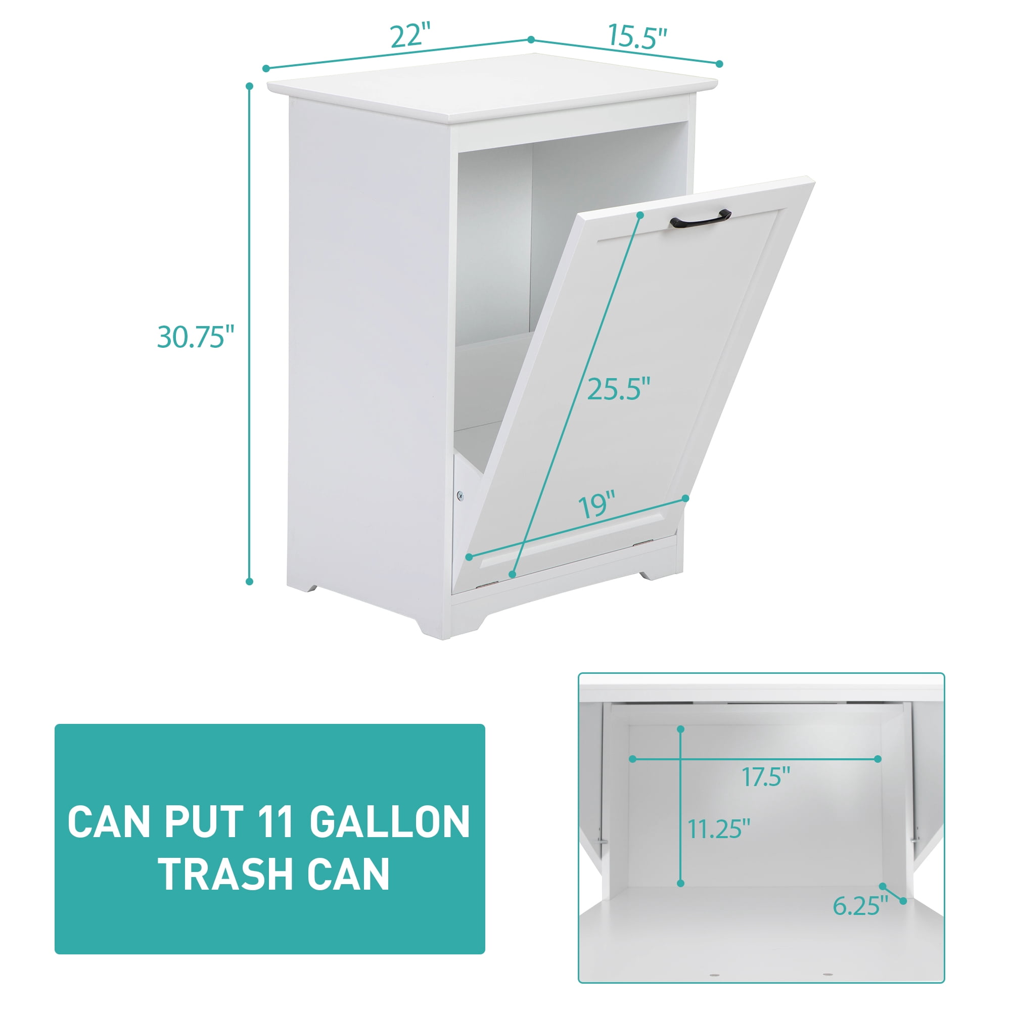 JAXPETY 10 Gallon Tilt Out Trash Cabinet Kitchen Free Standing Storage Can Holder Garbage Recycling Cabinet Wood, White