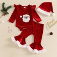 thumbnail image 2 of My First Christmas Baby Girls Outfits Velvet Santa Embroidery Romper +Flare Pants +Santa Hat Set Fall Winter Xmas Holiday Clothes, 2 of 8