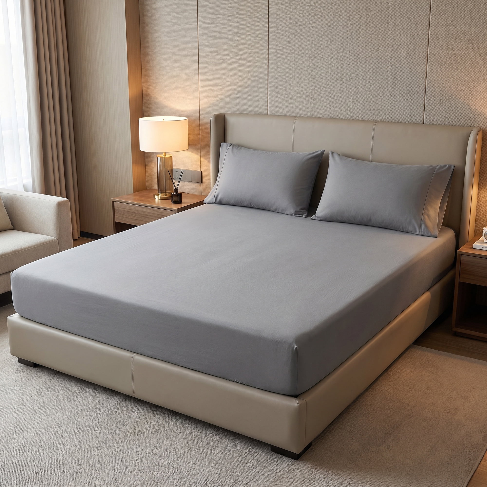 Unique Bargains Fitted Sheet Solid Cotton Bed Sheets Breathable for Sleep Grey 60.2"x79.9"