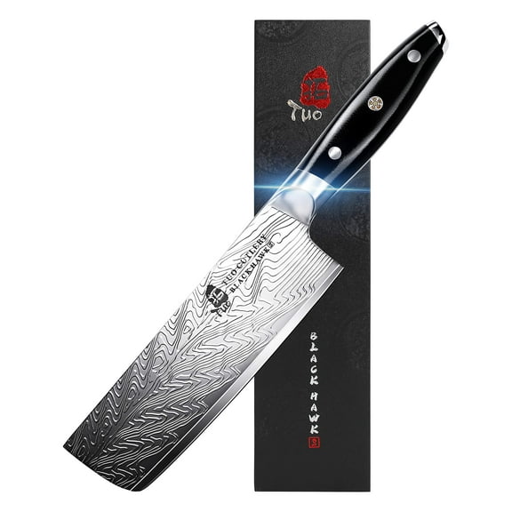 TUO Nakiri Knife - Vegetable Cleaver Knife 6.5-inch High Carbon Stainless Steel - Japanese Kitchen Knives with G10 Full Tang Handle - Black Hawk-S Knives Including Gift Box
