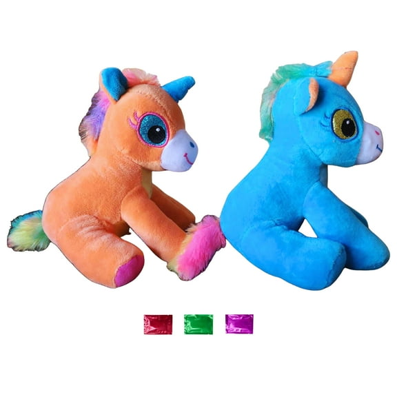Unicorn Plush Toy Set of 2 Blue & Orange, 8-Inch Stuffed Animals for Girls Kids, Birthday Holiday Valentine’s Day Christmas Gifts, Bedroom Decor Party Decorations w/ Bonus Snoep in Beperkte Oplage