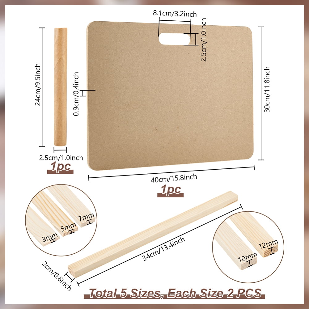 12pcs Pottery Tools Kit Include 1pcs Clay Wedging Board 1pcs Wood Rolling Pin for Clay 10pcs 5 Sizes Pottery Teaching Rolling Mud Stick Guide