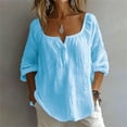 thumbnail image 2 of WCJM Women's T Shirt Long Sleeve Cotton Linen Shirts for Women Long Sleeve Button Down Linen Shirts Summer Top Spring Vacation Tops Casual Travel Blouses Y-Collar Women's Long Sleeve T-Shirt, 2 of 4