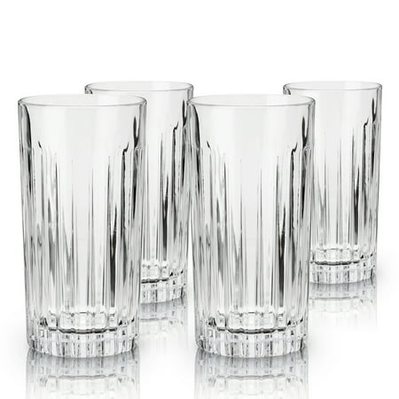 Viski Reserve Milo Crystal Highball Glasses - European Crafted Collins Glasses Set of 4-14oz Cocktail Glass for Wedding or Anniversary and Special Occasions Gift Ideas