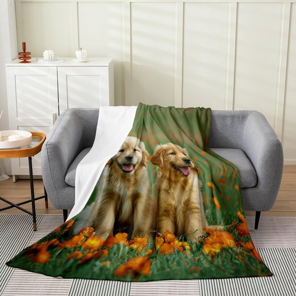 Golden Retriever Fleece Throw Blanket for Sofa Couch Bed