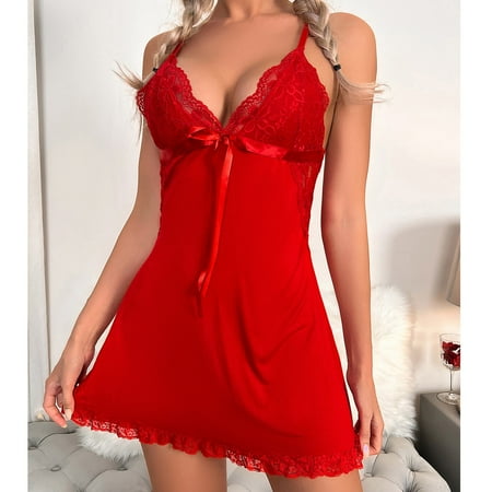 

Uorcsa Transparent Cute Girl V Neck Sleepwear Solid Erotic Sling Underwear Women Temptation Lingerie Sets Red