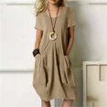 thumbnail image 2 of Arnsht Womens Summer Cotton Linen Dresses Short Sleeve T-Shirt Dress Casual Loose Fit Crewneck Midi Dresses for Women Khaki L, 2 of 8