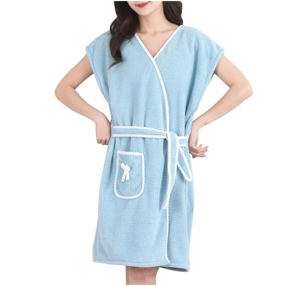 Tnhcen Women's Solid Fuzzy Plush Home Bathrobe Quick-Dry Long Sleepwear for Free Size Soft & Cozy