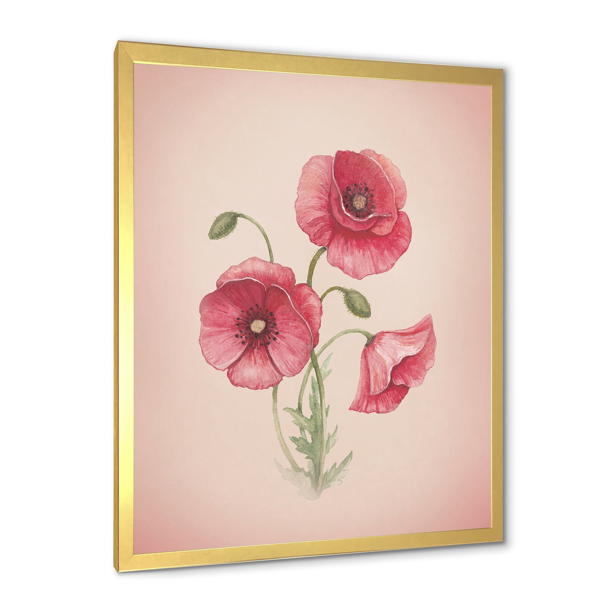 Designart 'Poppy Retro Flowers' Vintage Framed Art Print