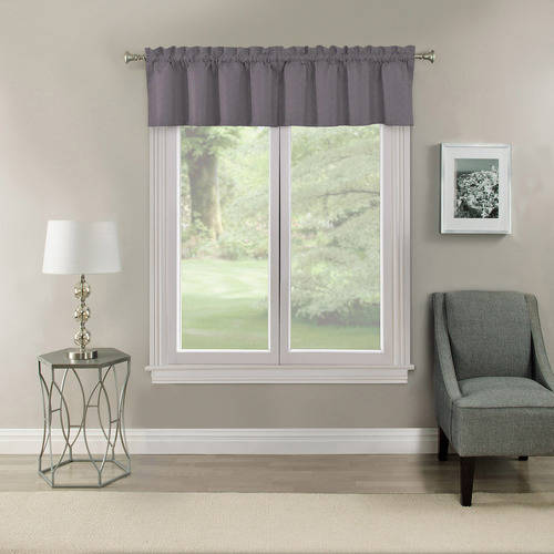 Eclipse Samara Solid Color Blackout Rod Pocket Curtain Valance, Pewter