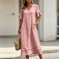 thumbnail image 6 of Admvng Womens Casual Dress Short Sleeve Pockets V Neck Flowy Summer Linen Dress, 6 of 9