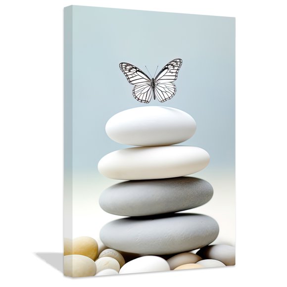 ZHONGYUTONG Zen Canvas Art Print Stone Butterfly Picture Spiritual Painting Spa Wall Decor (20"x30")