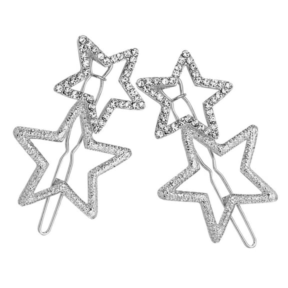COMPUKAS 2Pcs Sparkly Silver Star Hair Clips Zinc Alloy Hairpins for Fashionable Hair Decoration