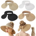 thumbnail image 1 of Tigebraver Foldable Straw Sun Visor Hat For Women, Wide Brim Packable Ponytail Sun Hat With Adjustable Fit For Summer Beach, 1 of 7