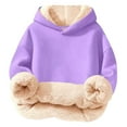 thumbnail image 2 of MAIHAN-Girls Hooded Sweatshirt, Soft Sherpa Lined Pullover for Kids 3-16 Years, Cozy Warm Jacket Top for Cold Weather Outdoor Play(Light Purple,13-14Years), 2 of 4