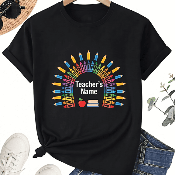 Teacher Name Graphic T-Shirt for Educators, 100% Cotton Unisex Crew Neck Short Sleeve