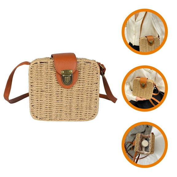 HOMEMAXS Beige Straw Woven Crossbody Wallet for Women with Proper Capacity and Delicate 5 Inch