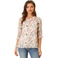 thumbnail image 1 of INSPIRE CHIC Blouse Fluide en Mousseline à Volants à Manches 3/4 à Imprimé Floral pour Femme 5 TP, 1 of 5