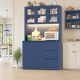 thumbnail image 6 of Homfa 70.9'' Kitchen Pantry Cabinet with Charging Station and LED Light, 3 Drawers Buffet Storage Cabinet with Glass Doors and Adjustable Shelves, Blue, 6 of 7