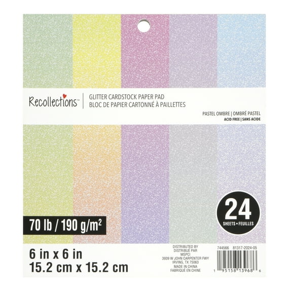 6" x 6" Pastel Ombre Glitter Cardstock Paper Pad by Recollections - Acid and Lignin Free Paper for Scrapbooks - Arts & Crafts - 6 Pack