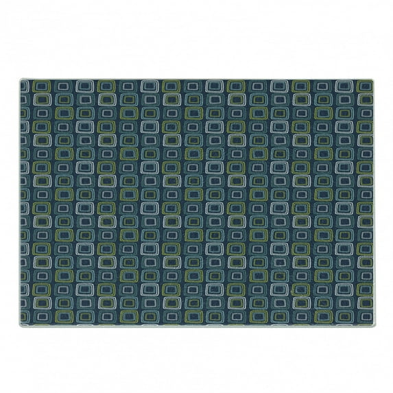 Retro Cutting Board, Abstract Lattice Looking Vibrant Squares Retro Style Image, Decorative Tempered Glass Cutting and Serving Board, in 3 Sizes, by Ambesonne