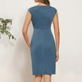 thumbnail image 4 of LNWUY Women's 2025 Summer Solid V-Neck Sleeveless Bodycon Midi Dress Ruched Wear to Work Cocktail Party Pencil Dresses Blue M, 4 of 6