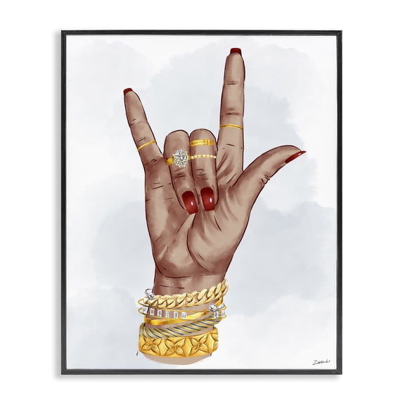 Stupell Industries Art Deco I Love You Hand Pose Black Framed Giclee Art, 11 x 14, by Ziwei Li