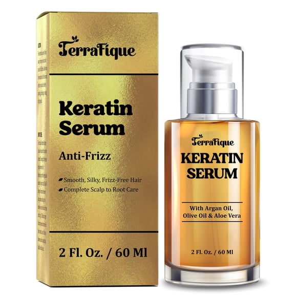 TERRAFIQUE Keratin Anti-Frizz Acondicionador sin enjuague y suero alisador con aceite de argán para todo tipo de cabello - 2 onzas líquidas Onz.