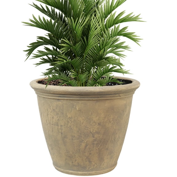 Sunnydaze Anjelica 24" x 24" x 20" Round Beige Polyresin Outdoor Planter Pot