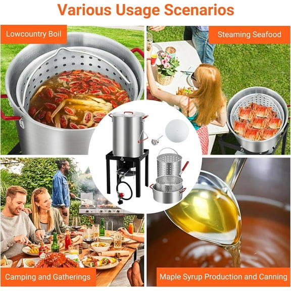 Rugerasy Turkey Fryer,30 QT Cooker Set and 10 QT Kit,50,000 BTU Outdoor Deep Fryers,Aluminum Turkey Deep Fryer and Burner Kit with Burner Stand,Black   Aluminum