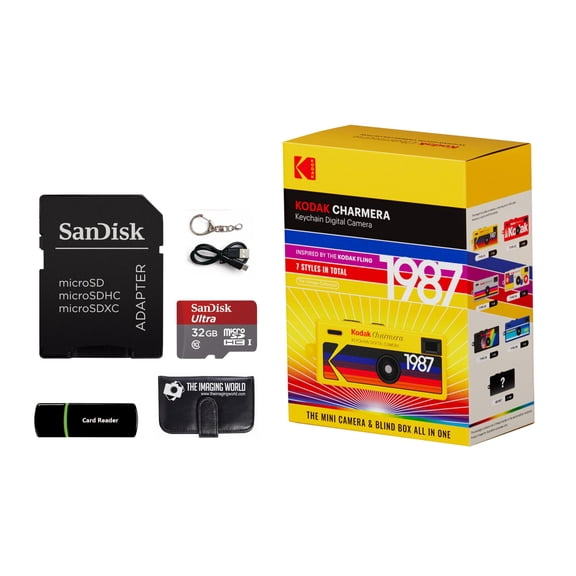 Kodak Charmera Key Chain Digital Camera Random Style Blind Box with 32 GB Micro SDHC Card and Reader, Memory Card Wallet Bundle